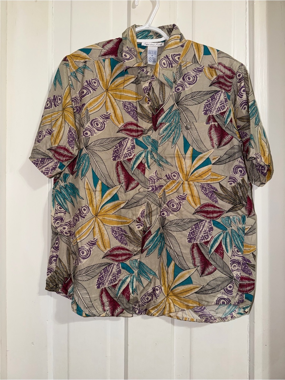 Women's size medium vintage 100% silk Tropical Print Shirt Anna and Frank
